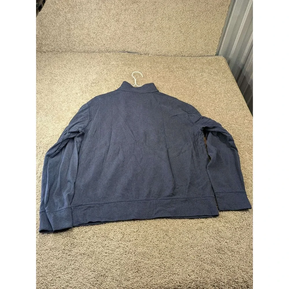 Polo Ralph Lauren Mens Large Navy Blue Herringbone Quarter Zip Pullover Sweater